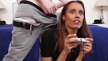 Stepmom Plays Her Stepson`s Video Game With His Dick In Her Mouth